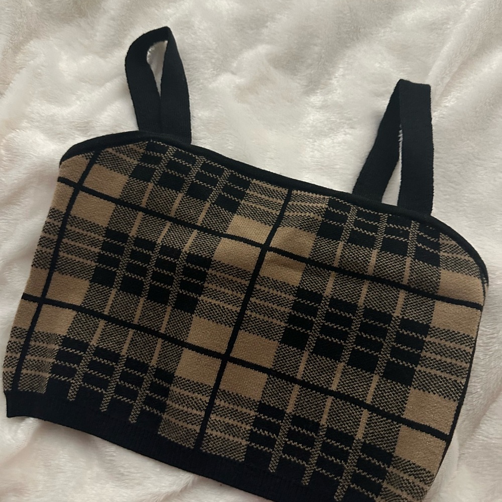 Love Tree Black and Tan Checkered Top